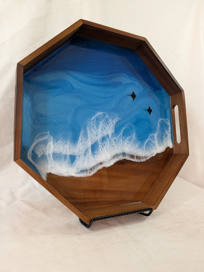 Pacific Blue Serving Tray with Stingrays (15 inch Octagon)