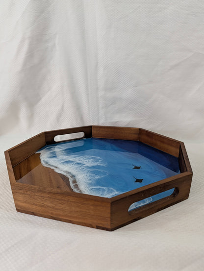 Pacific Blue Serving Tray with Stingrays (15 inch Octagon)