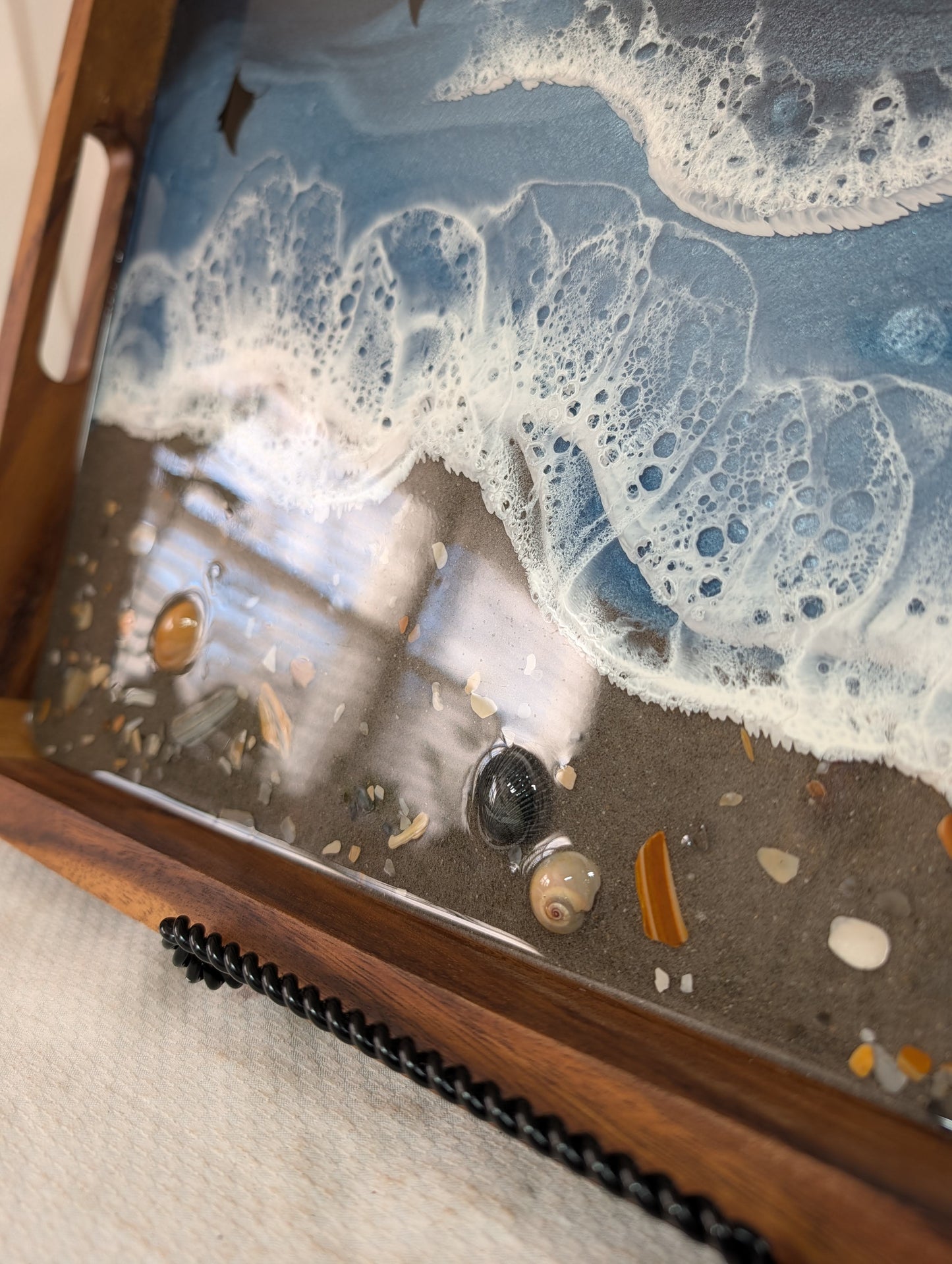 Extra large Rectangle Serving Tray Stormy Ocean with Sandy beach