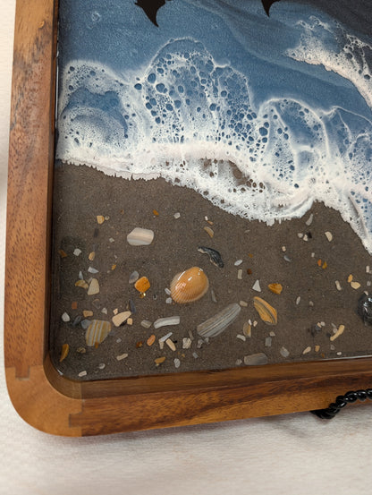 Extra large Rectangle Serving Tray Stormy Ocean with Sandy beach