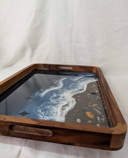 Extra large Rectangle Serving Tray Stormy Ocean with Sandy beach