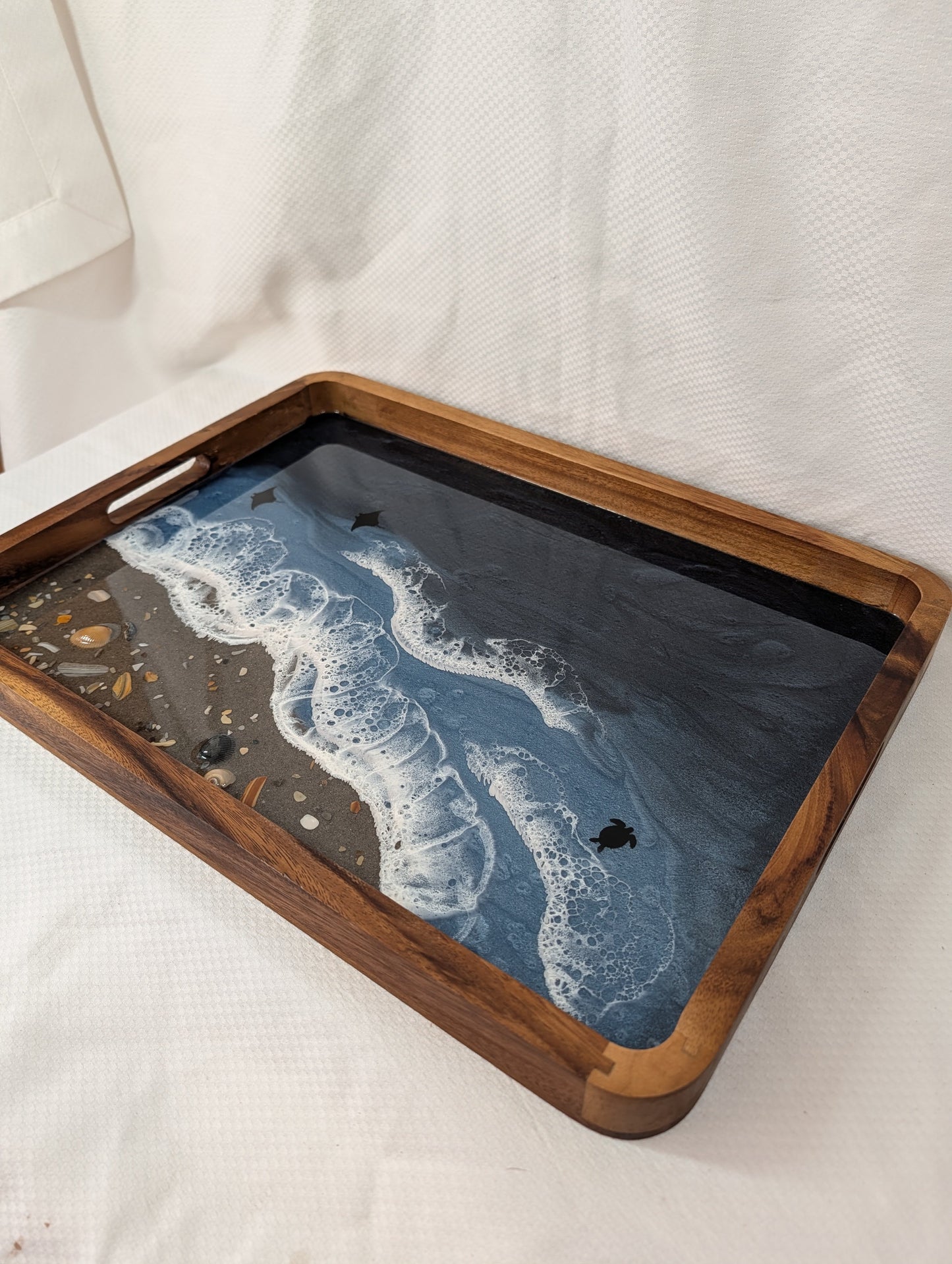 Extra large Rectangle Serving Tray Stormy Ocean with Sandy beach