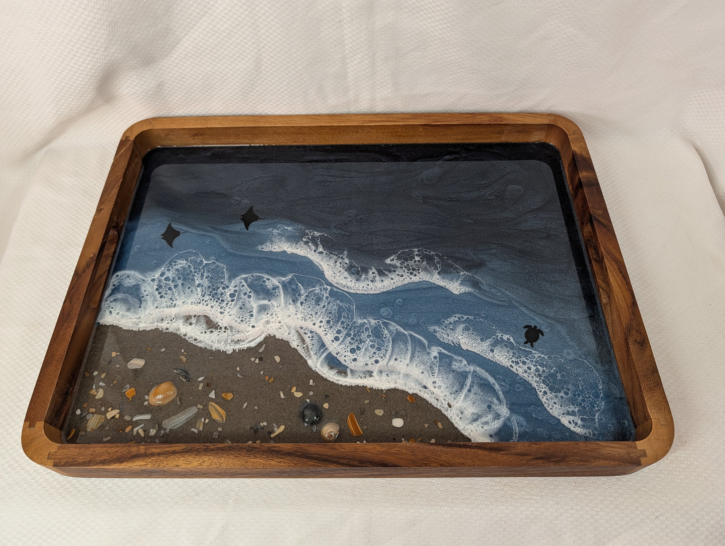 Extra large Rectangle Serving Tray Stormy Ocean with Sandy beach