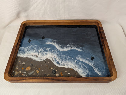 Extra large Rectangle Serving Tray Stormy Ocean with Sandy beach