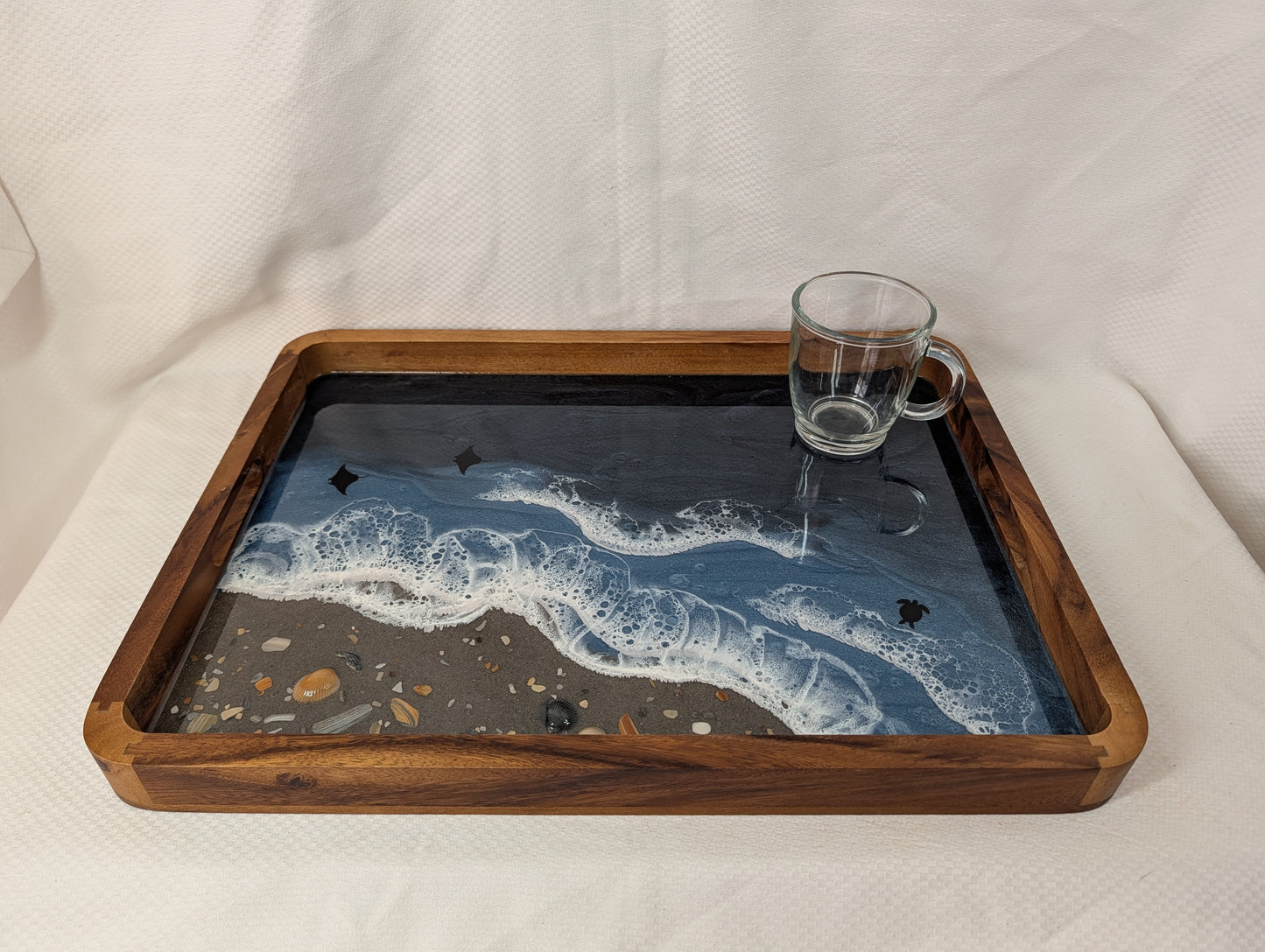 Extra large Rectangle Serving Tray Stormy Ocean with Sandy beach