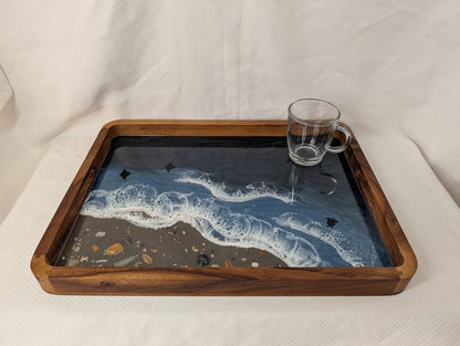 Extra large Rectangle Serving Tray Stormy Ocean with Sandy beach