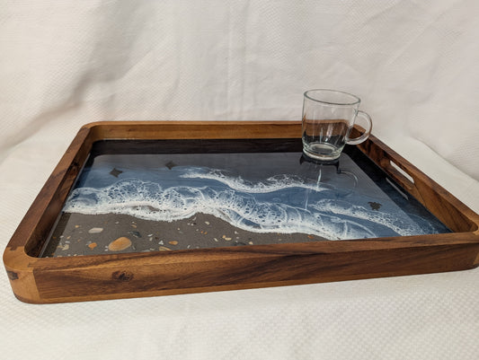 Extra large Rectangle Serving Tray Stormy Ocean with Sandy beach
