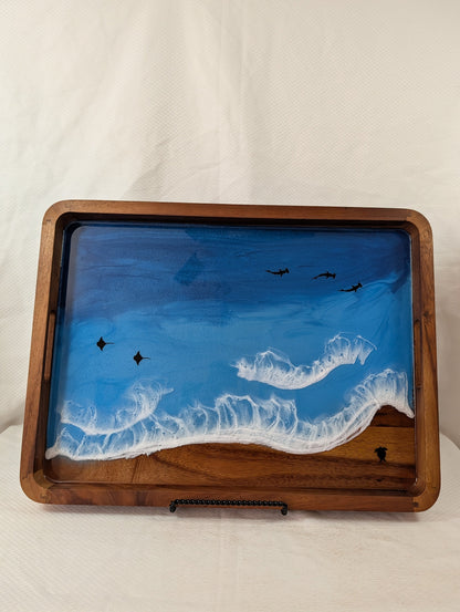 Pacific Blue extra large Rectangle Serving Tray with animals