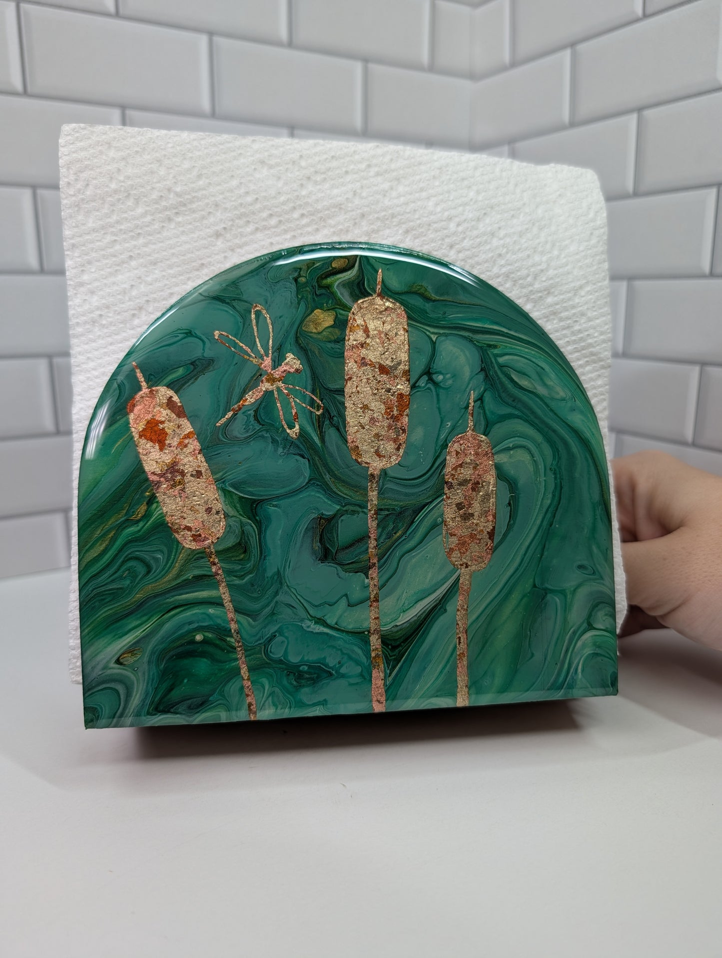 Gilded Dragonfly + Cattail Napkin Holder