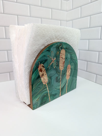 Gilded Dragonfly + Cattail Napkin Holder