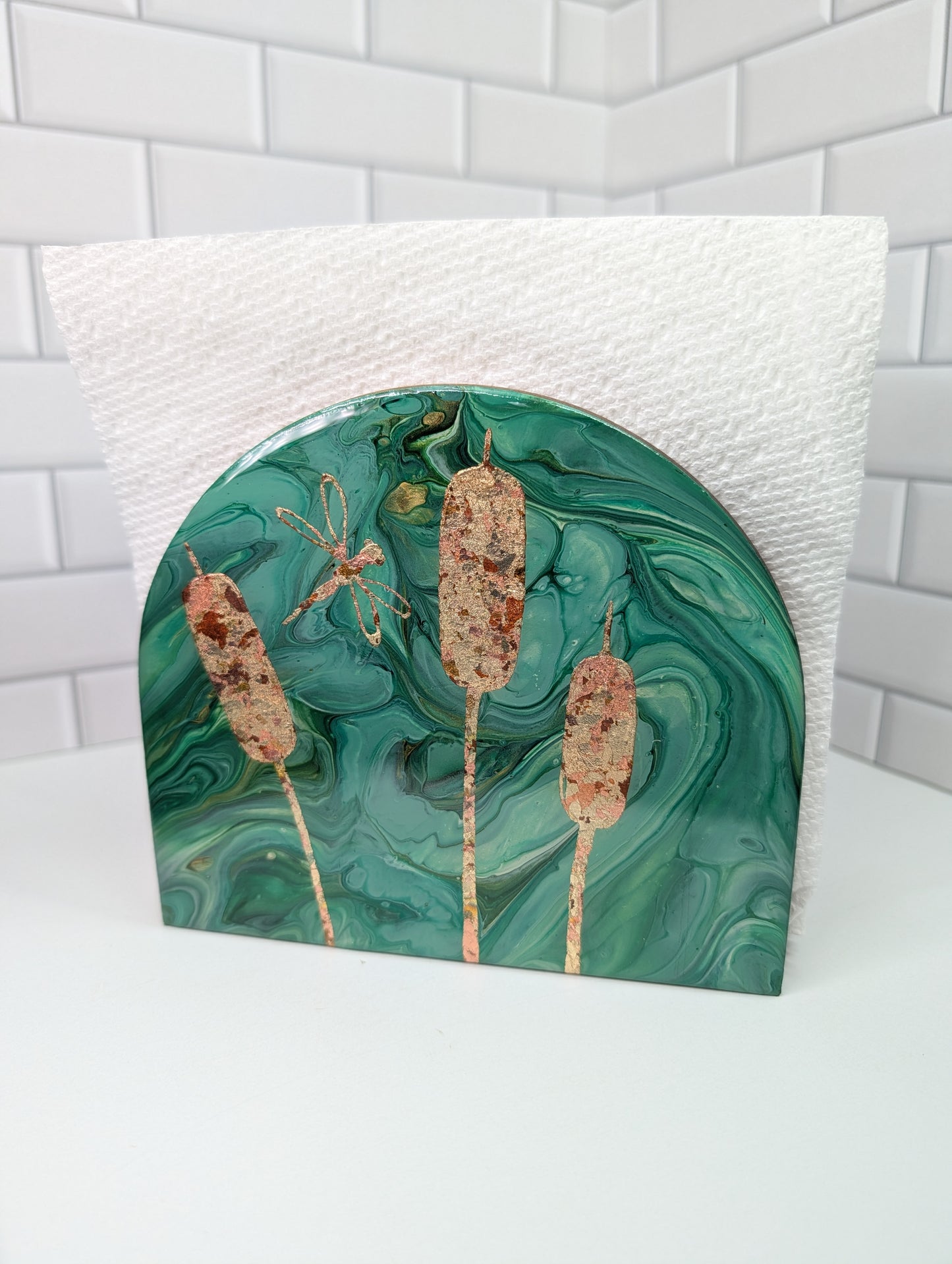 Gilded Dragonfly + Cattail Napkin Holder