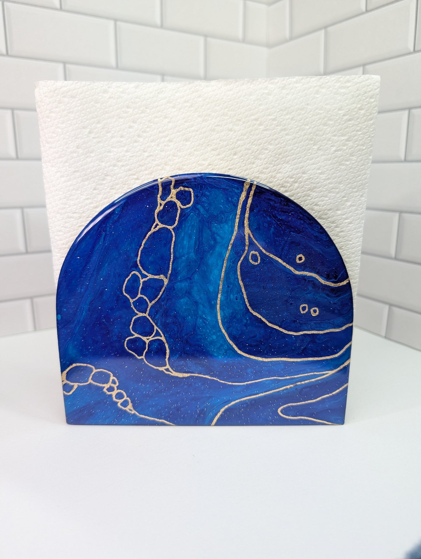 Gilded Cobalt Blue Abstract Napkin Holder