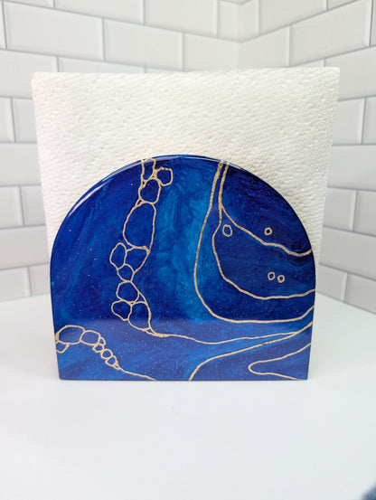 Gilded Cobalt Blue Abstract Napkin Holder