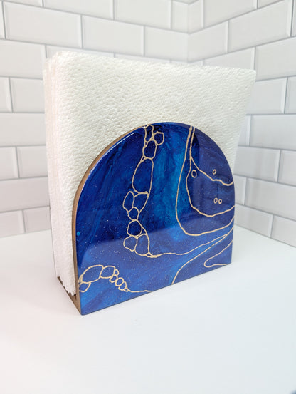 Gilded Cobalt Blue Abstract Napkin Holder