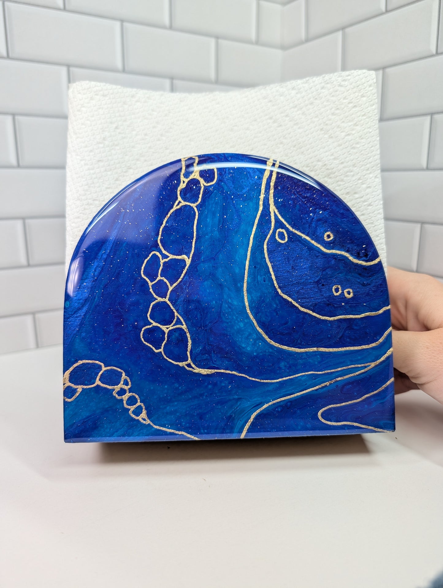 Gilded Cobalt Blue Abstract Napkin Holder