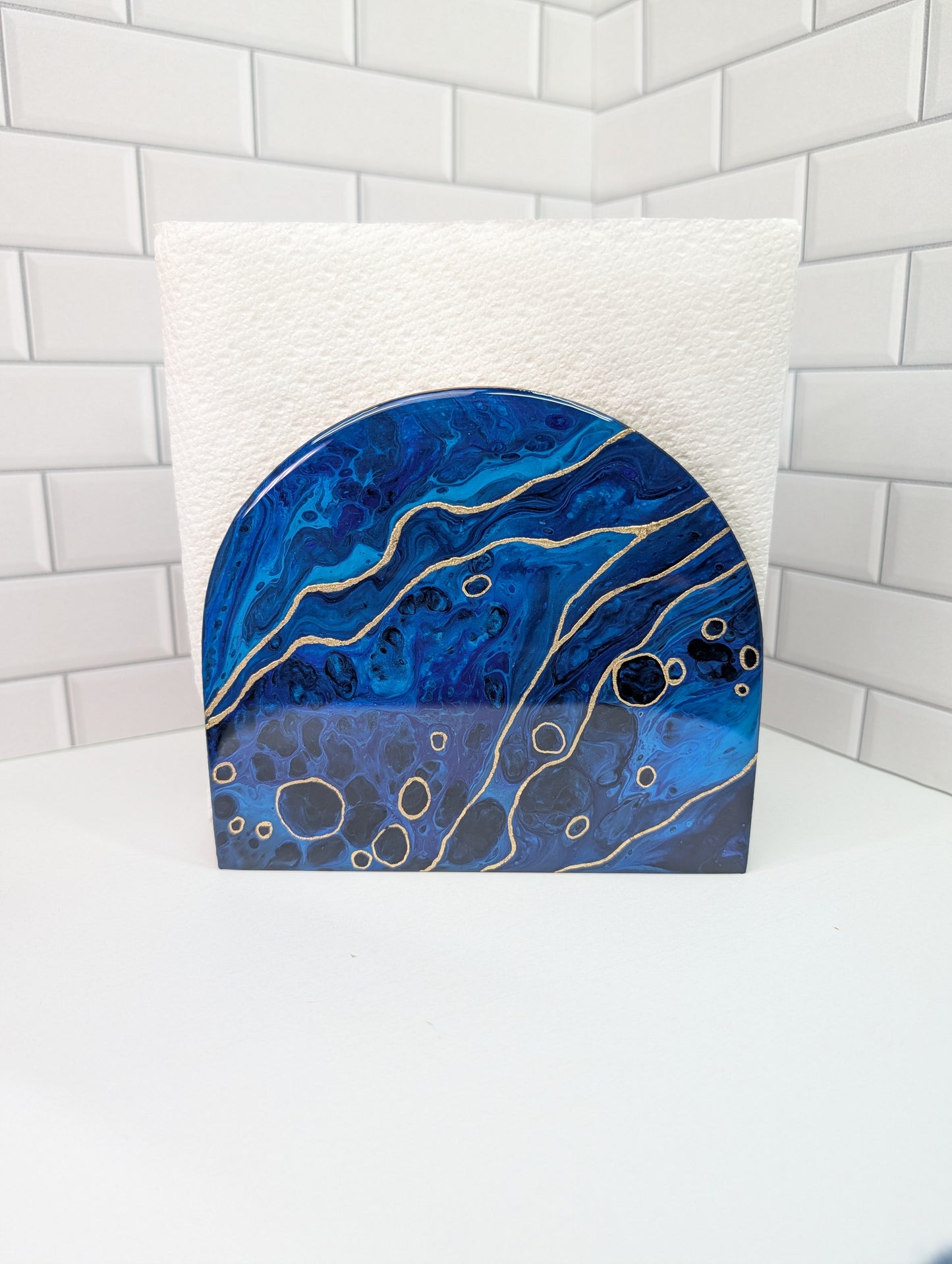 Gilded Blue Abstract Napkin Holder
