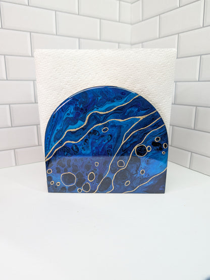 Gilded Blue Abstract Napkin Holder