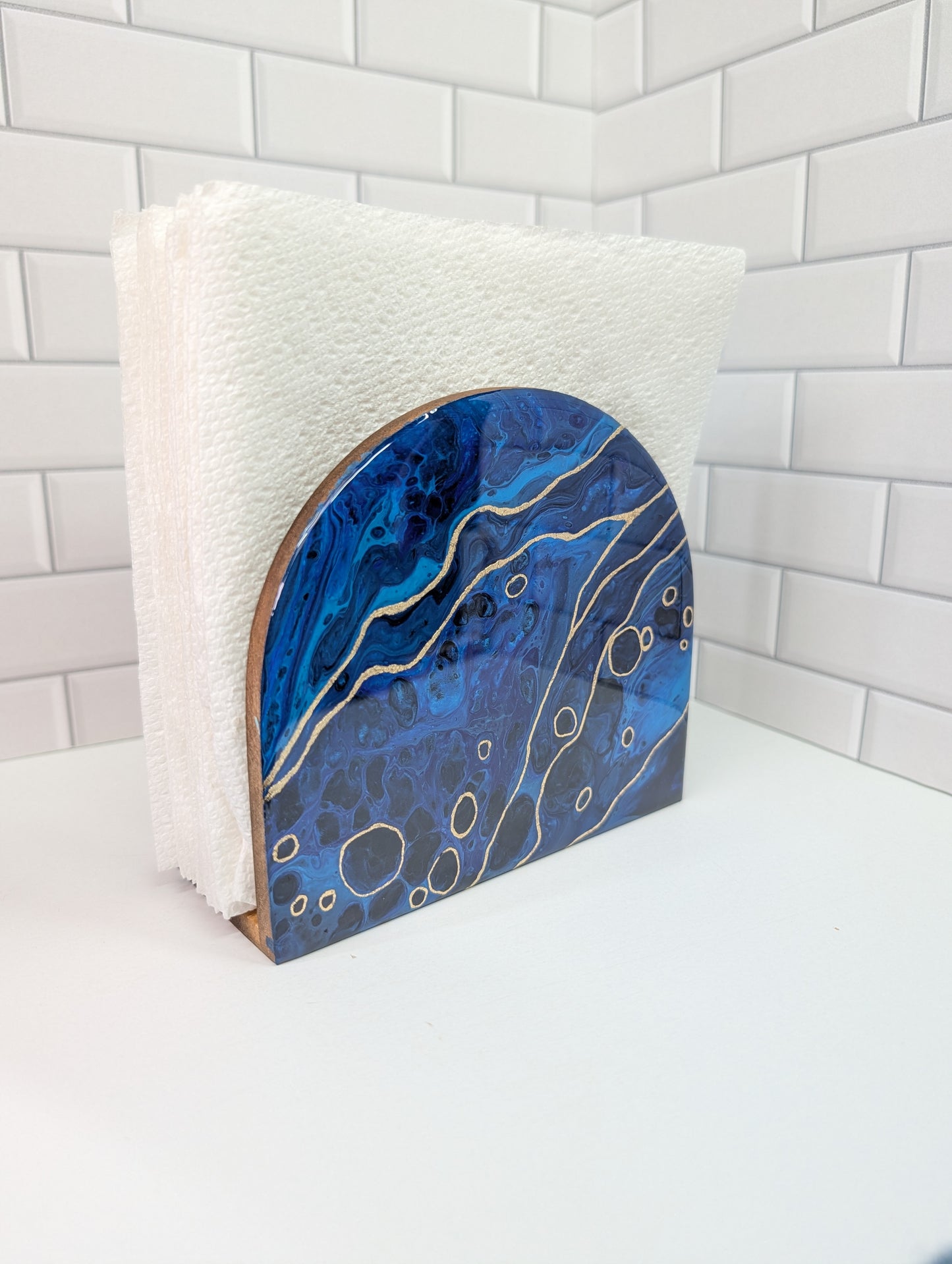 Gilded Blue Abstract Napkin Holder