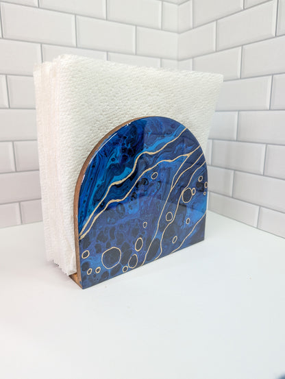 Gilded Blue Abstract Napkin Holder
