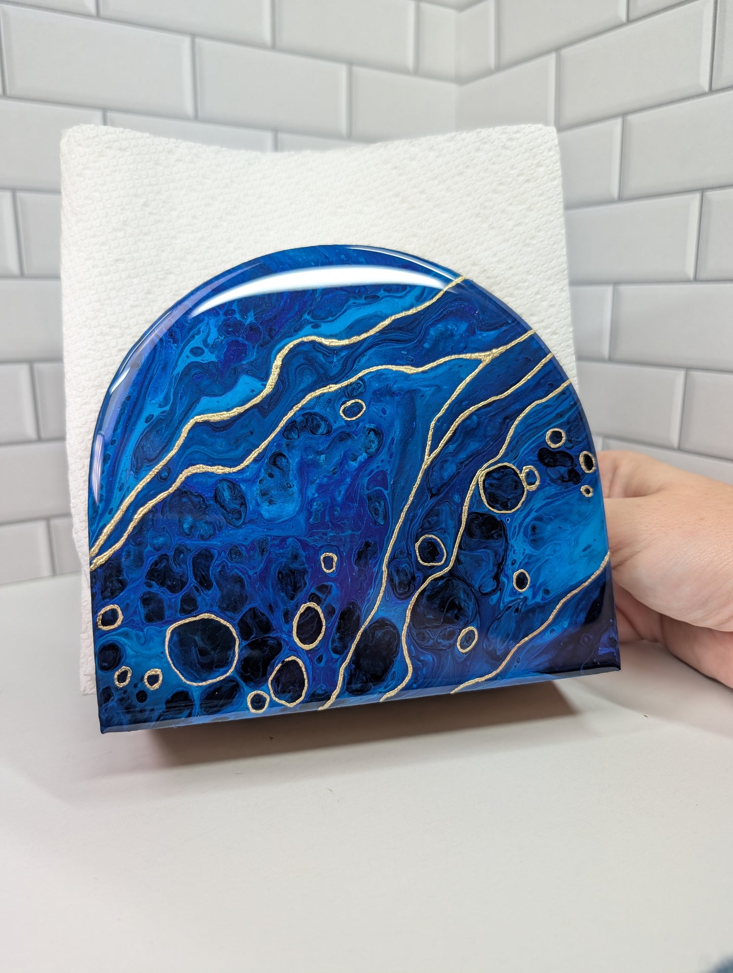 Gilded Blue Abstract Napkin Holder