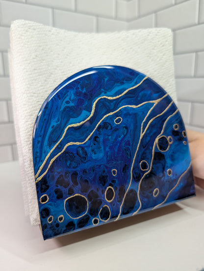 Gilded Blue Abstract Napkin Holder