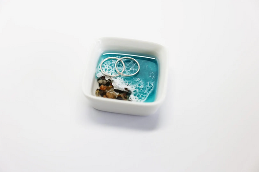 Caribbean Blue Pebble Beach Ceramic Ring Dish