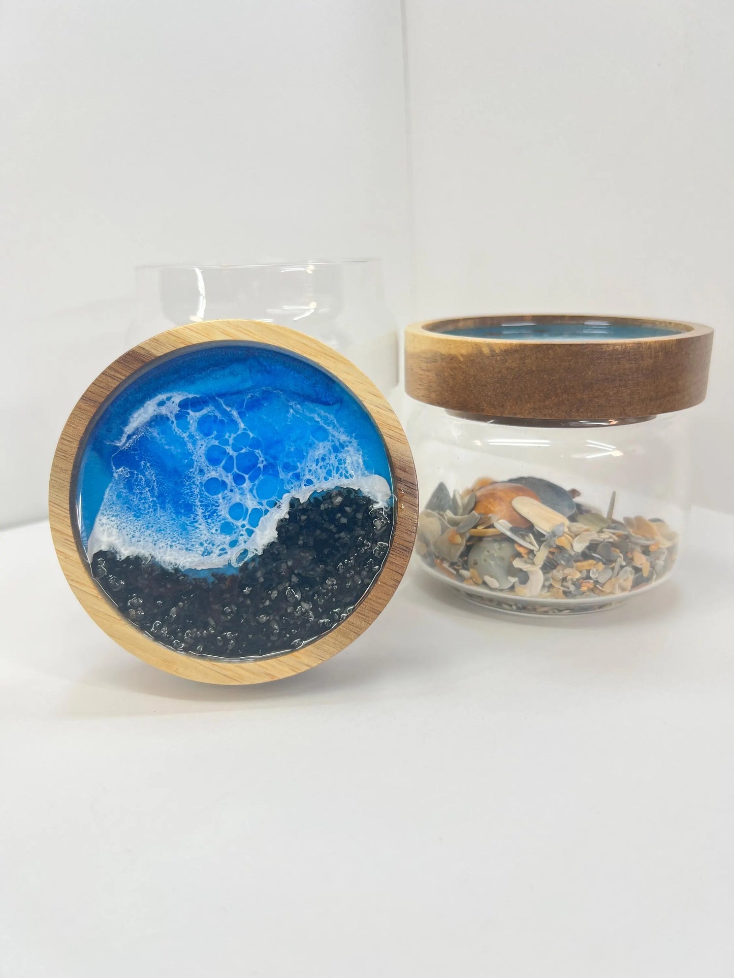 Glass Storage Jar | Handcrafted | Airtight Beach-Themed Lid | Functional Art | Pantry, Kitchen, Counter Storage Organizer