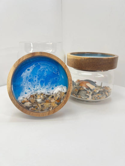 Glass Storage Jar | Handcrafted | Airtight Beach-Themed Lid | Functional Art | Pantry, Kitchen, Counter Storage Organizer