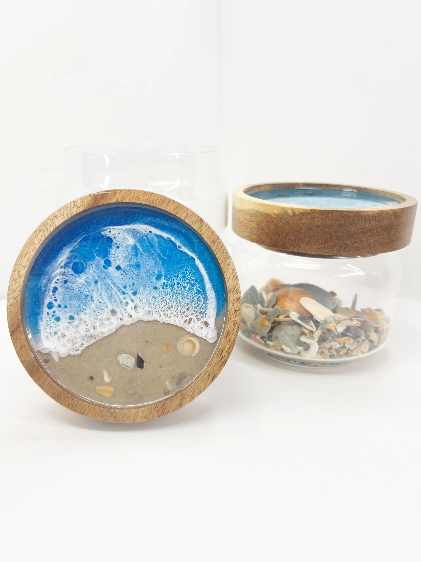 Glass Storage Jar | Handcrafted | Airtight Beach-Themed Lid | Functional Art | Pantry, Kitchen, Counter Storage Organizer