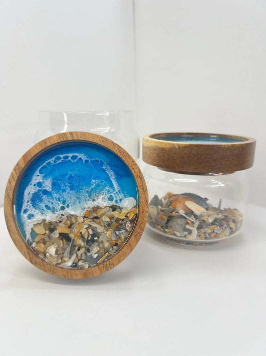 Glass Storage Jar | Handcrafted | Airtight Beach-Themed Lid | Functional Art | Pantry, Kitchen, Counter Storage Organizer