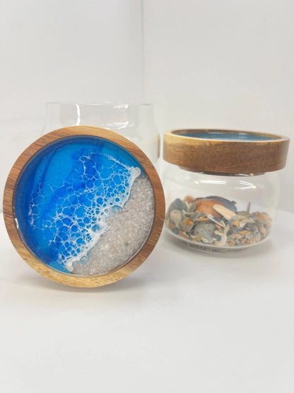 Glass Storage Jar | Handcrafted | Airtight Beach-Themed Lid | Functional Art | Pantry, Kitchen, Counter Storage Organizer