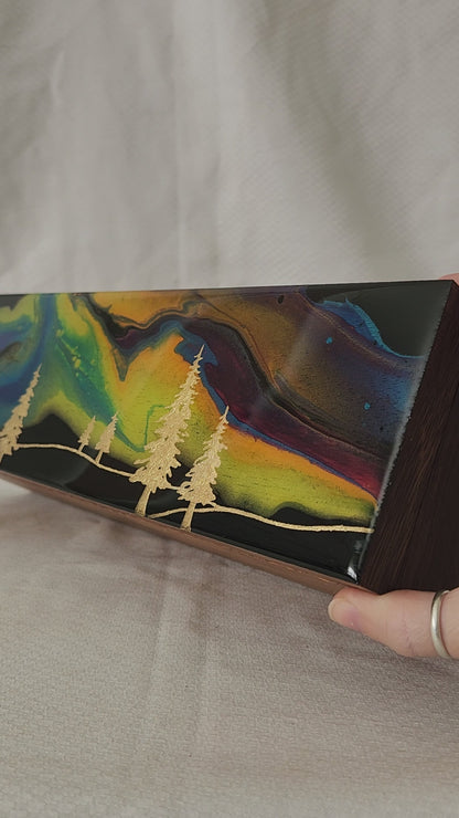 Aurora Inspired Tea Box (multicolor sky gold trees)