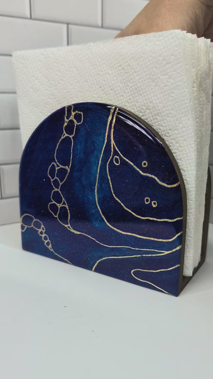 Gilded Cobalt Blue Abstract Napkin Holder