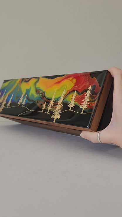 Aurora Inspired Tea Box (rainbow sky, gold trees)