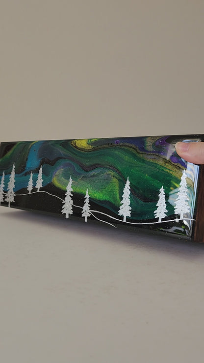 Aurora Inspired Tea Box (Blue+Green sky, silver trees)