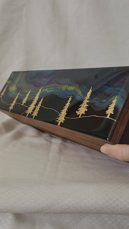Aurora Inspired Tea Box (multicolor sky gold trees)