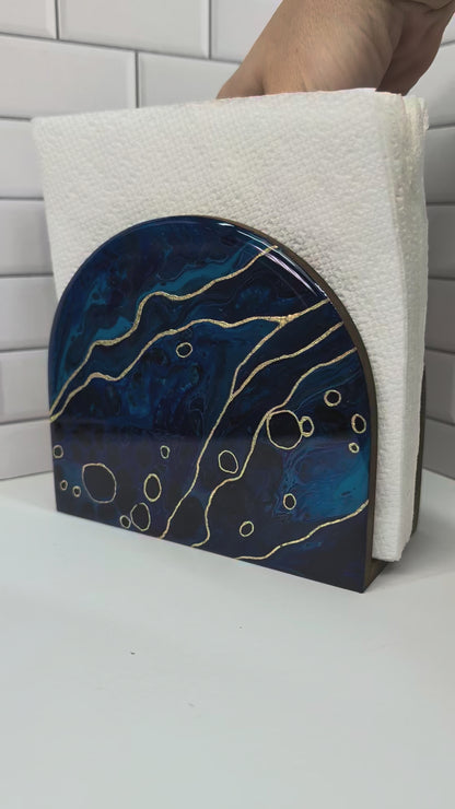 Gilded Blue Abstract Napkin Holder