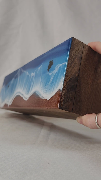 Ocean Tea Box | Wood Beach with Sea Turtle + Stingrays | Pacific Blue Ocean
