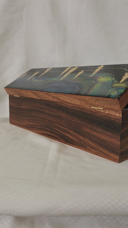 Aurora Inspired Tea Box (multicolor sky gold trees)