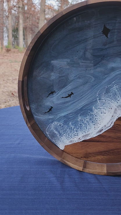 Circle Stormy Ocean Serving Tray (Large)