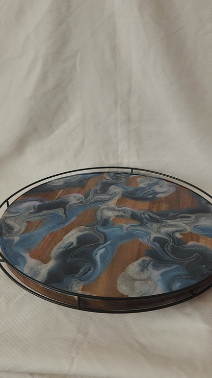 Lazy Susan with metal rail |Navy Swirls (large, 18 inch)