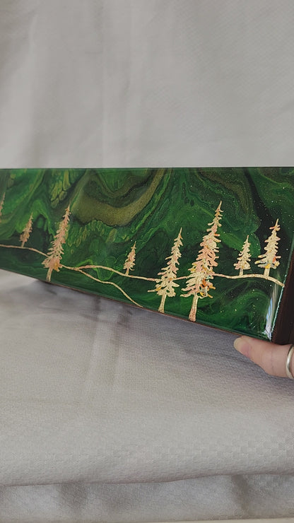 Aurora Inspired Tea Box (green sky gold trees)