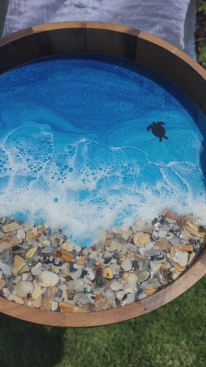 Small Circle Serving Tray| Caribbean Ocean with Crushed Shells