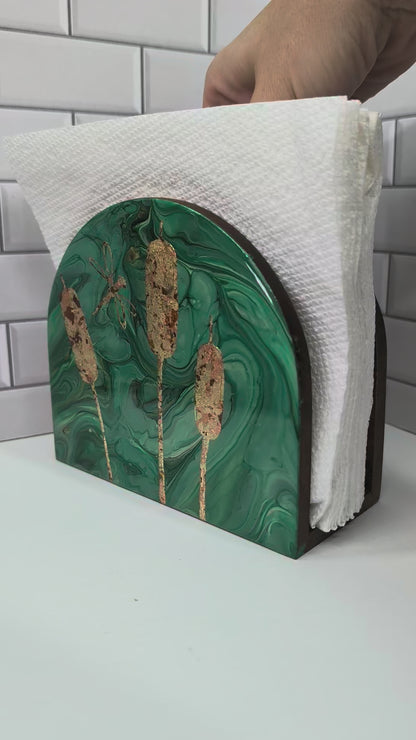 Gilded Dragonfly + Cattail Napkin Holder
