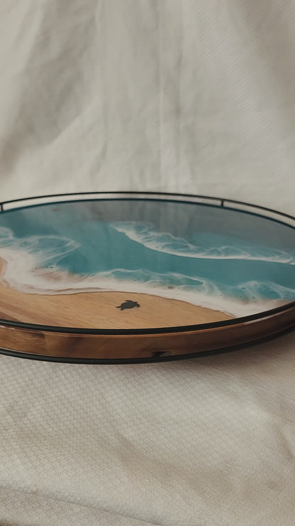 Lazy Susan with metal rail | Caribbean Ocean (large, 18 inch)