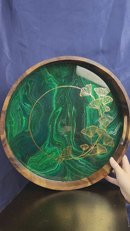 Circle Gold Ginkgo Serving Tray | Medium