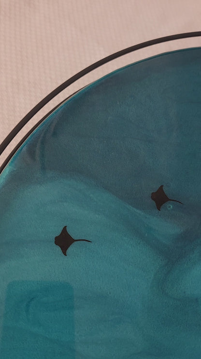 Lazy Susan with metal rail | Caribbean Ocean (large, 18 inch)