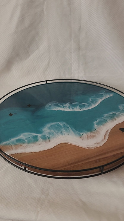 Lazy Susan with metal rail | Caribbean Ocean (large, 18 inch)