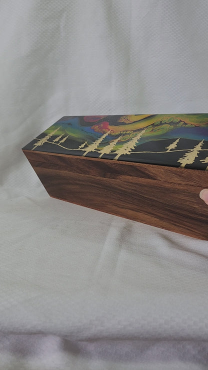 Aurora Inspired Tea Box (multicolor sky, gold trees)