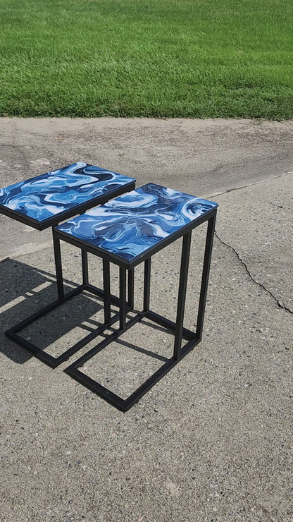 Navy metallic blue, + White Swirl "C" Table(s)
